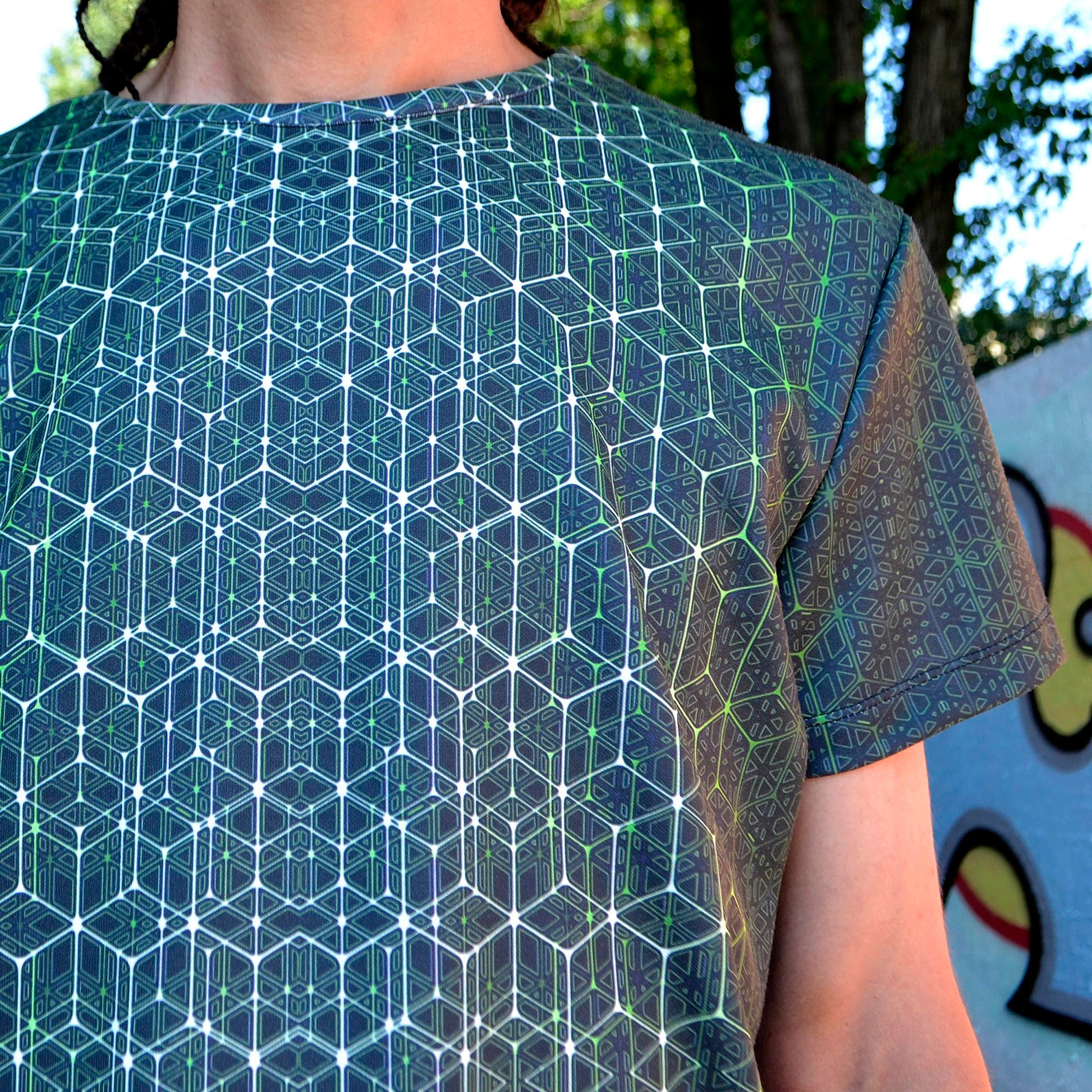Sacred geometry lime T-shirt UV active Blacklight - Artrama
