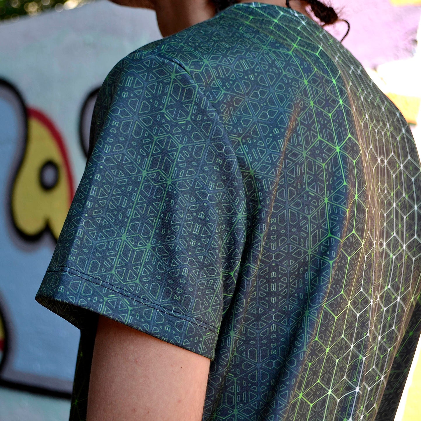 Sacred geometry lime T-shirt UV active Blacklight - Artrama