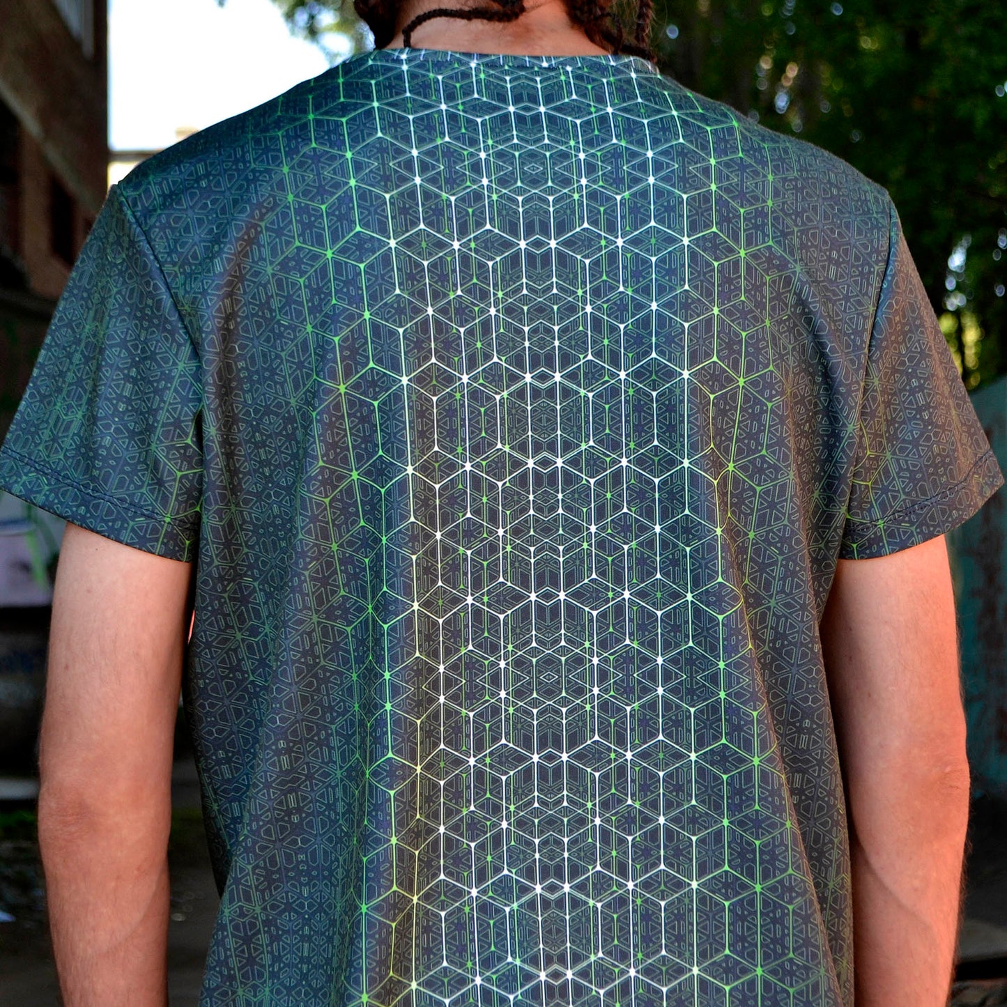 Sacred geometry lime T-shirt UV active Blacklight - Artrama
