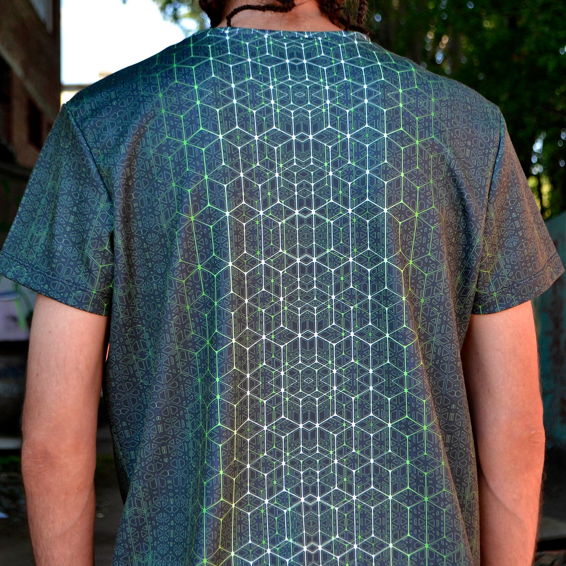 Sacred geometry lime T-shirt UV active Blacklight - Artrama
