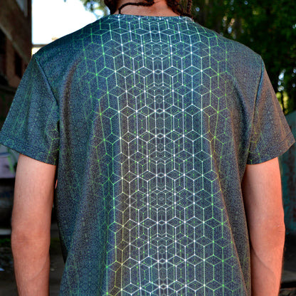 Sacred geometry lime T-shirt UV active Blacklight - Artrama