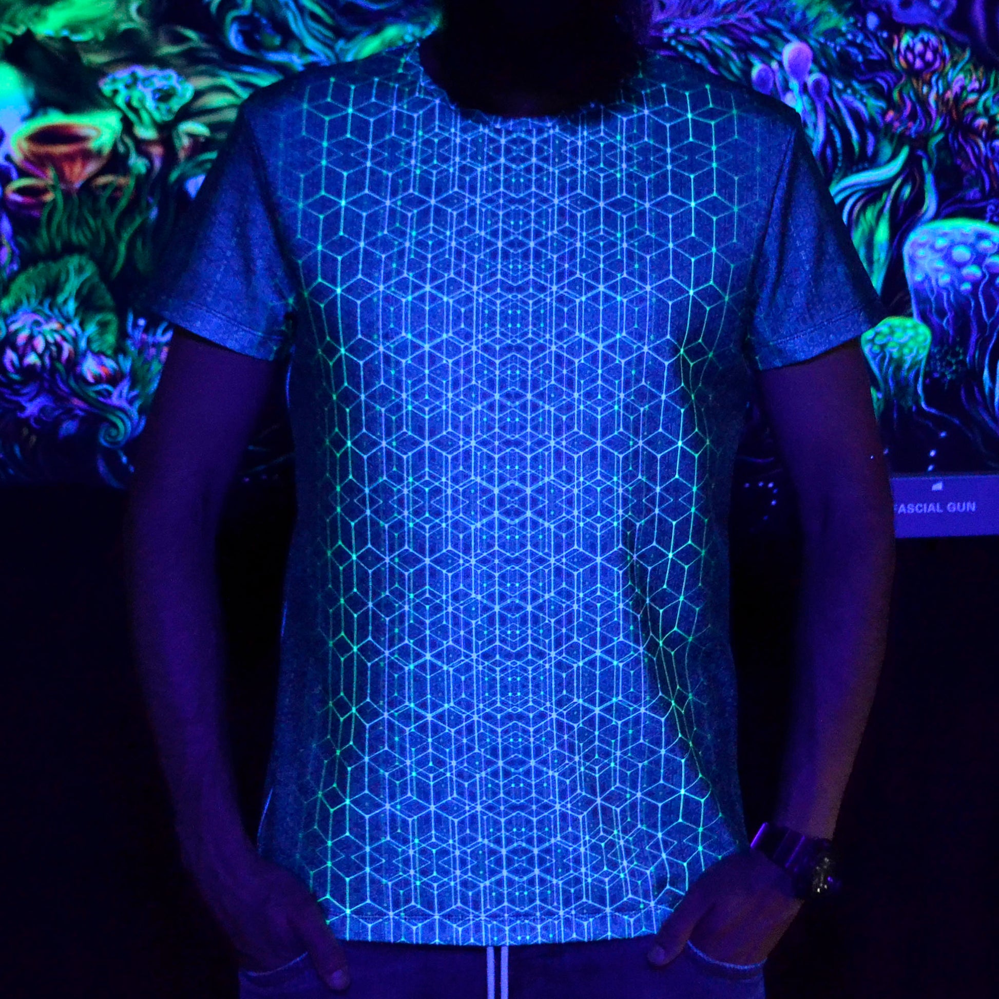 Sacred geometry lime T-shirt UV active Blacklight - Artrama