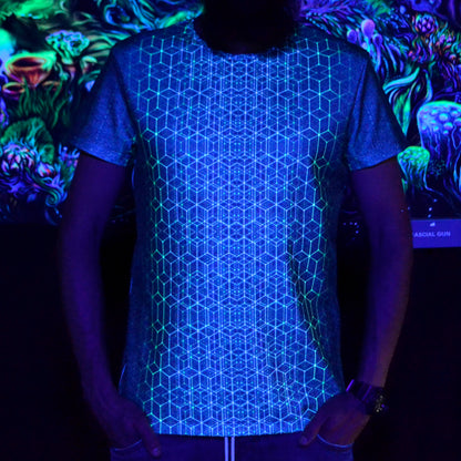 Sacred geometry lime T-shirt UV active Blacklight - Artrama