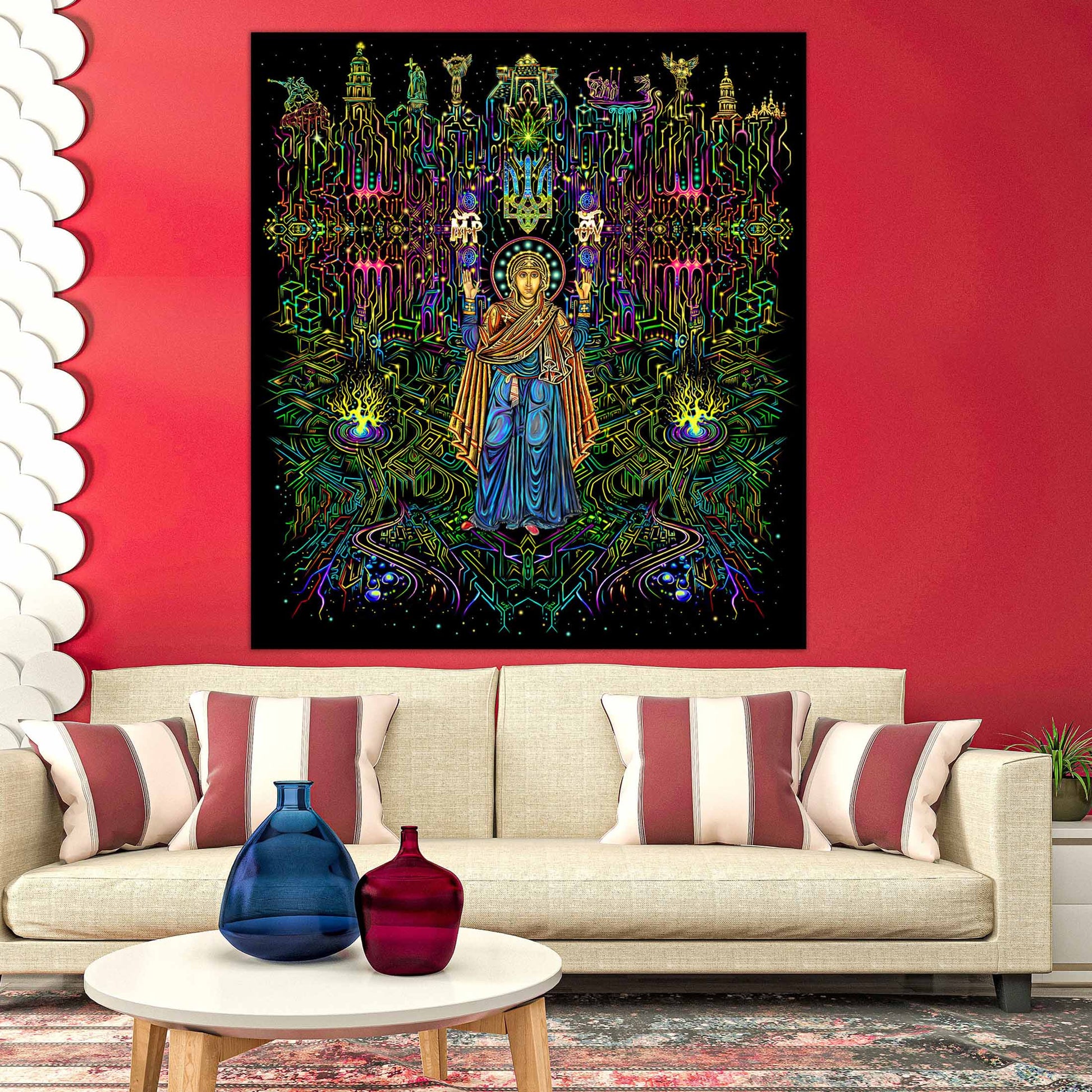 Virgin Mary Oranta UV-Active Psy Backdrop Blacklight - Artrama