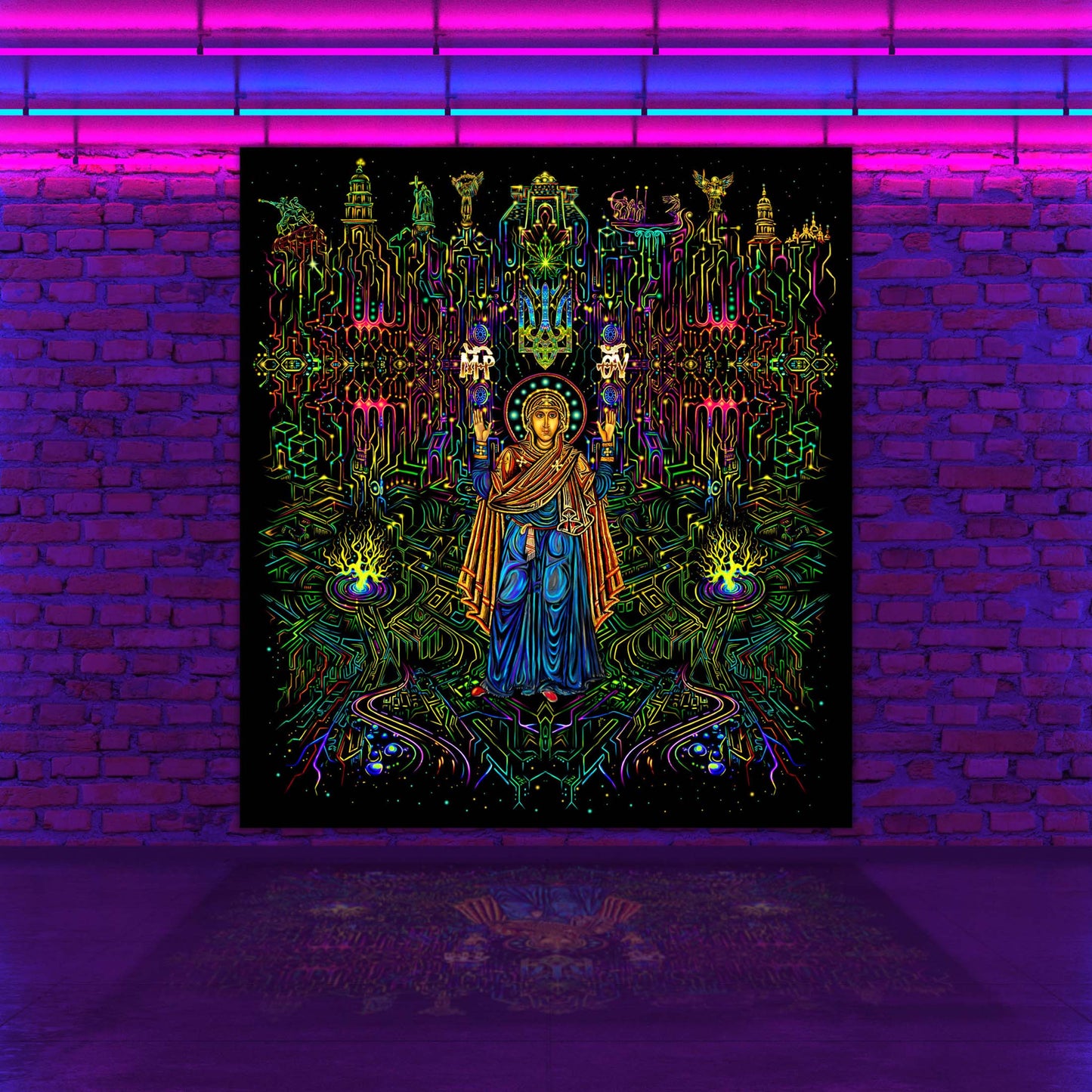 Virgin Mary Oranta UV-Active Psy Backdrop Blacklight - Artrama