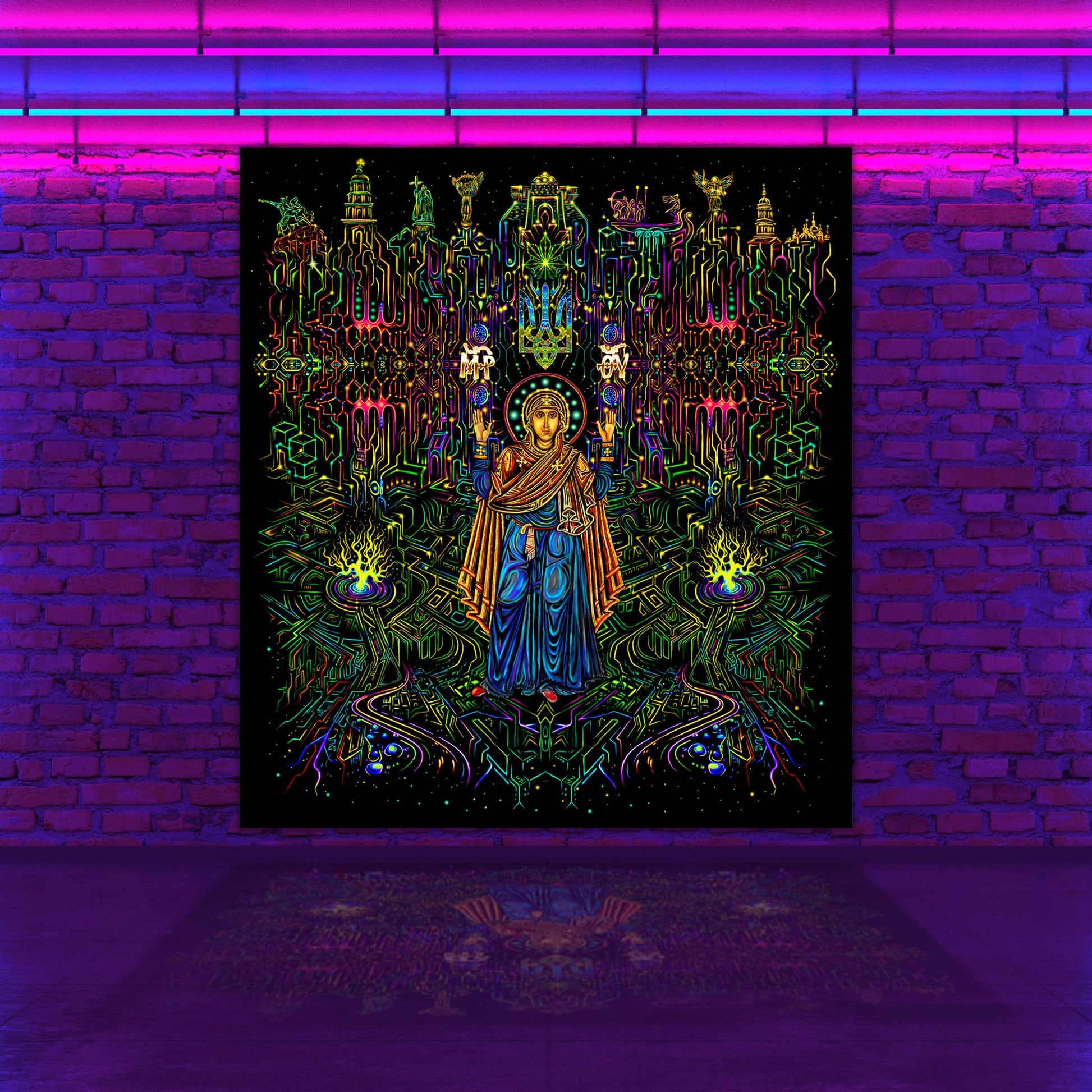 Virgin Mary Oranta UV-Active Psy Backdrop Blacklight - Artrama
