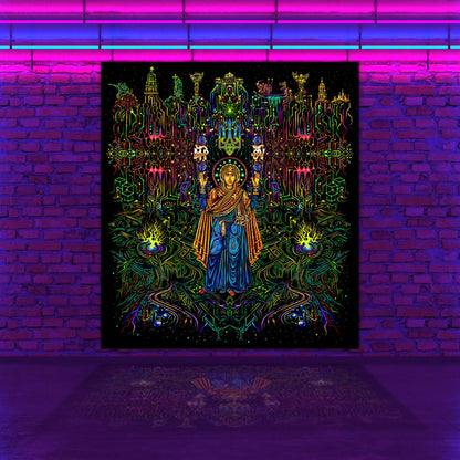 Virgin Mary Oranta UV-Active Psy Backdrop Blacklight - Artrama