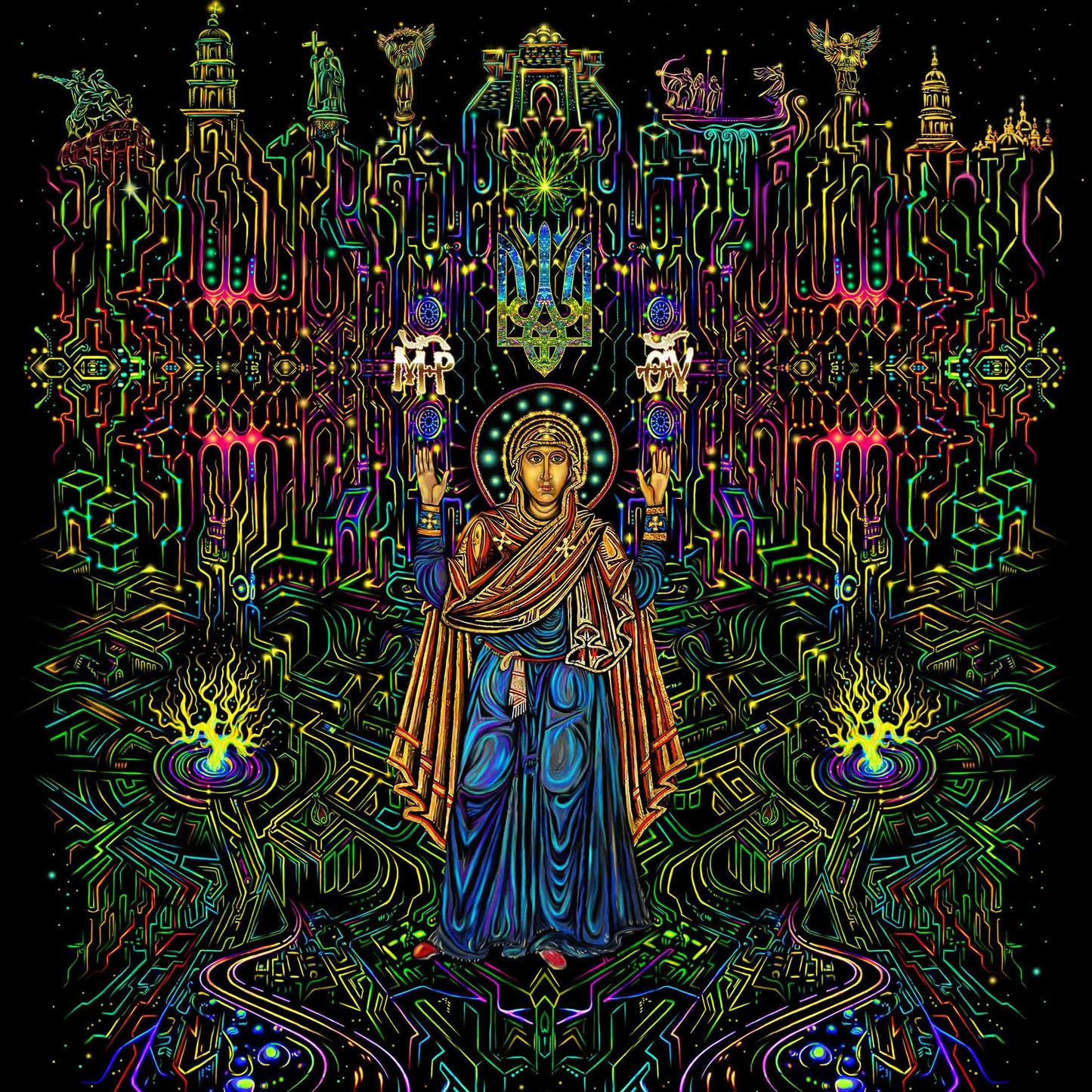 Virgin Mary Oranta UV-Active Psy Backdrop Blacklight - Artrama