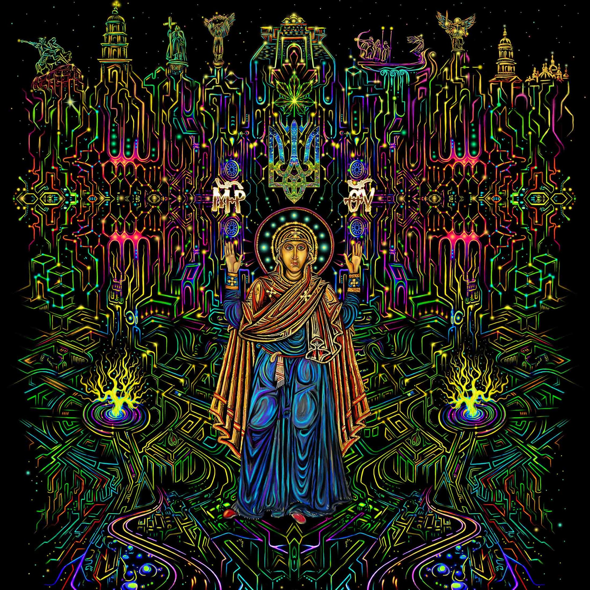 Virgin Mary Oranta UV-Active Psy Backdrop Blacklight - Artrama