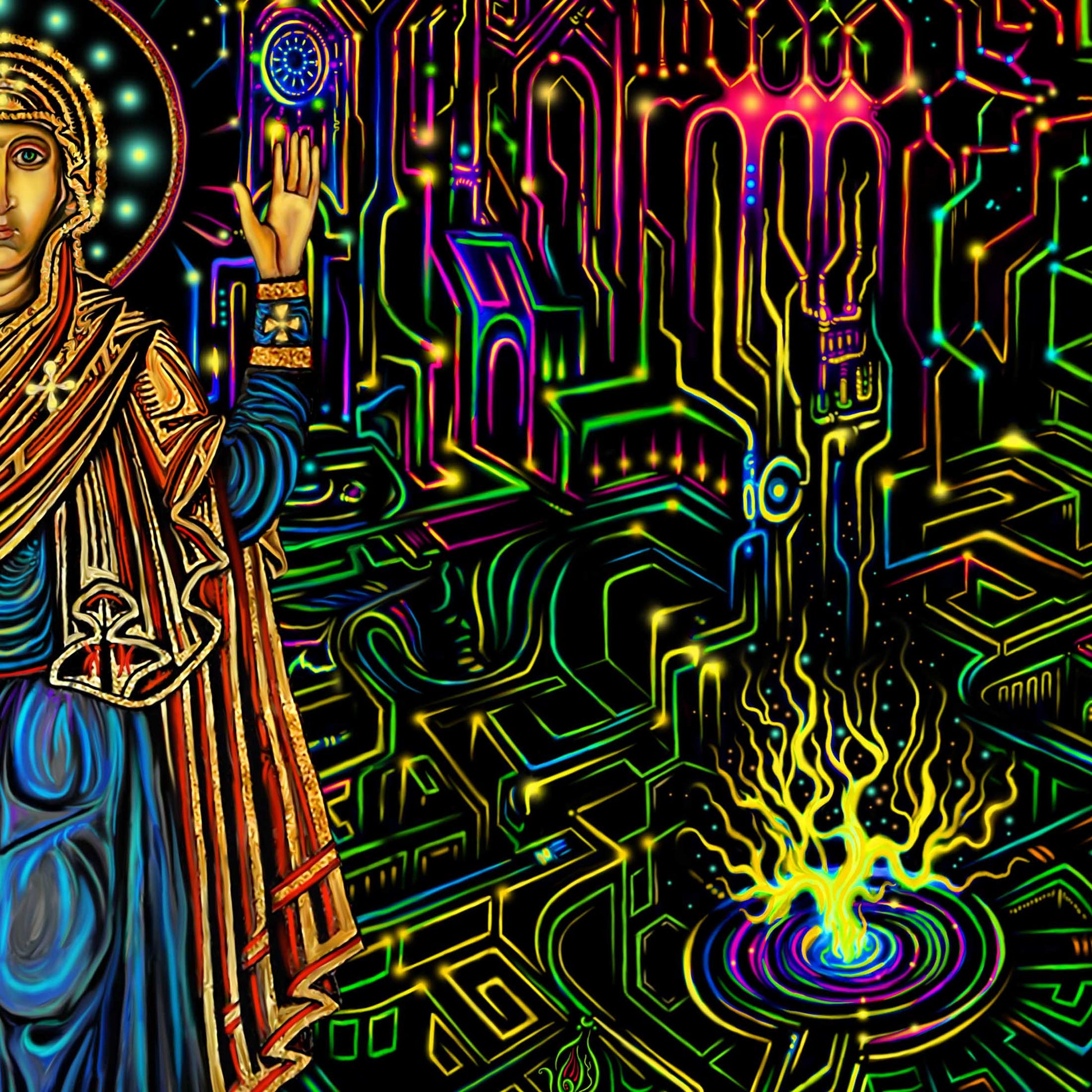 Virgin Mary Oranta UV-Active Psy Backdrop Blacklight - Artrama