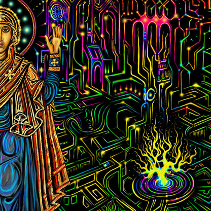 Virgin Mary Oranta UV-Active Psy Backdrop Blacklight - Artrama