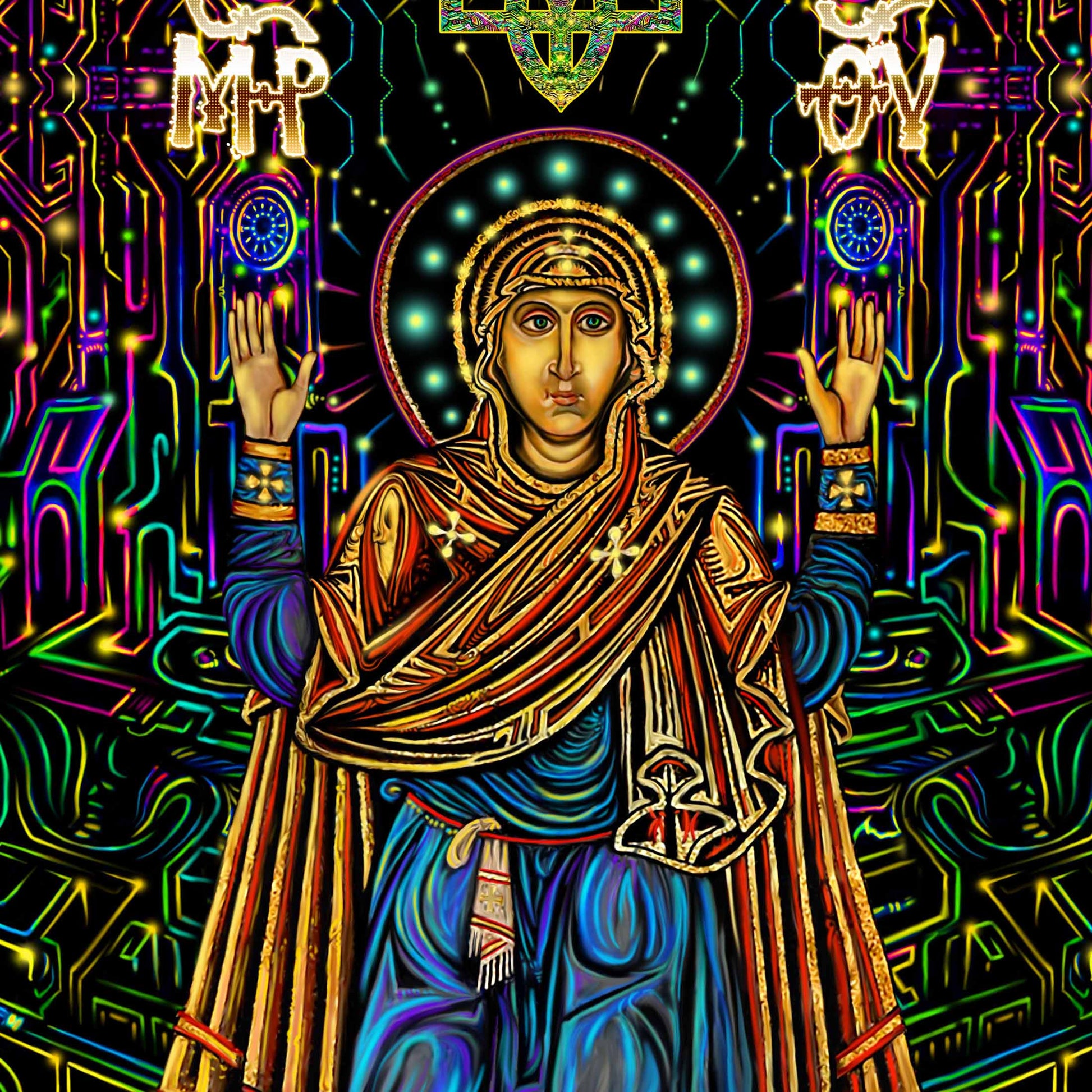 Virgin Mary Oranta UV-Active Psy Backdrop Blacklight - Artrama