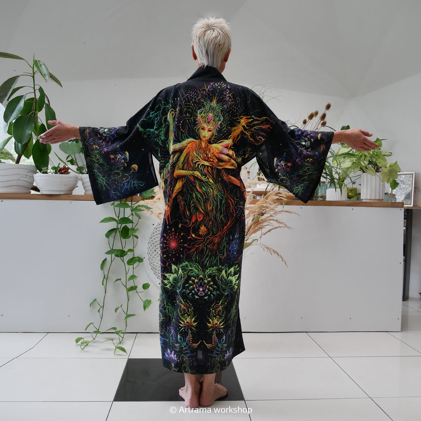 Blacklight Kimono Mavka, Rave Dress, Festival Tunic, Trippy Wear (Unisex)