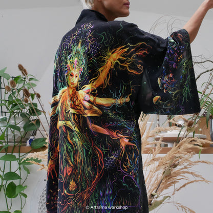 Blacklight Kimono Mavka, Rave Dress, Festival Tunic, Trippy Wear (Unisex)