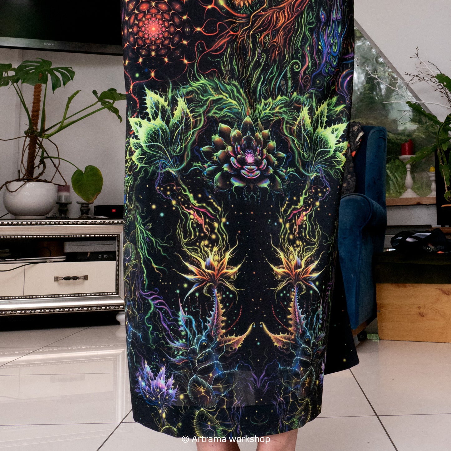 Blacklight Kimono Mavka, Rave Dress, Festival Tunic, Trippy Wear (Unisex)