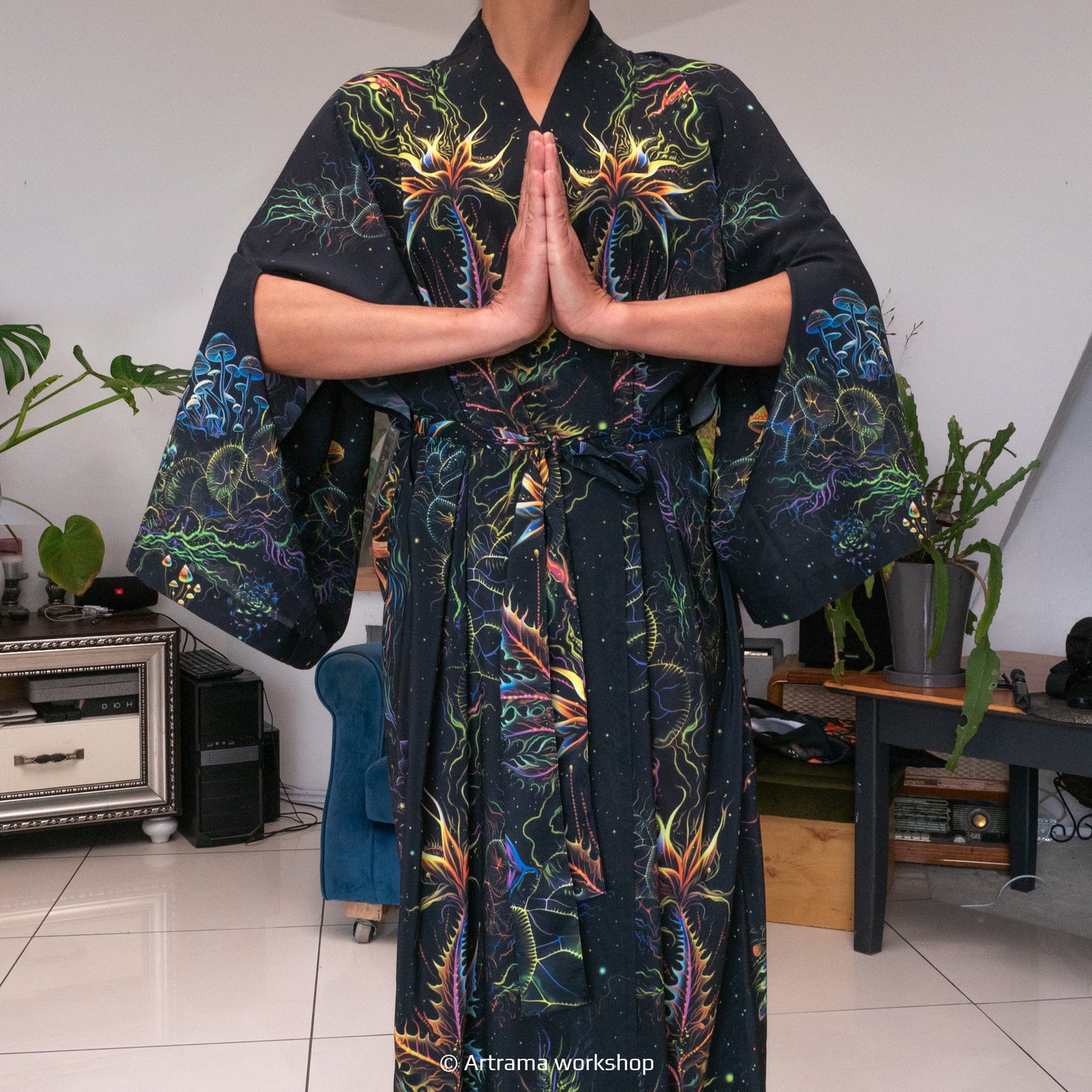 Blacklight Kimono Mavka, Rave Dress, Festival Tunic, Trippy Wear (Unisex)