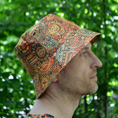 Maya pattern Panama, Blacklight UV active bucket hat