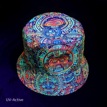 Maya pattern Panama, Blacklight UV active bucket hat