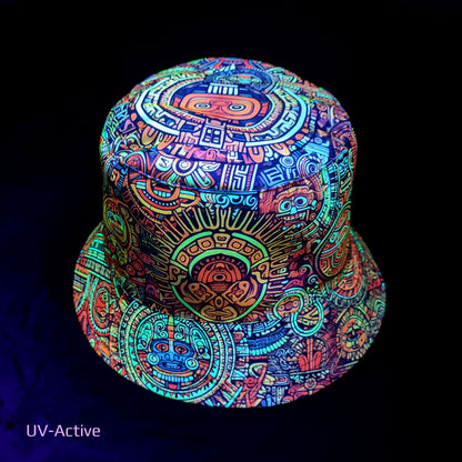 Maya pattern Panama, Blacklight UV active bucket hat