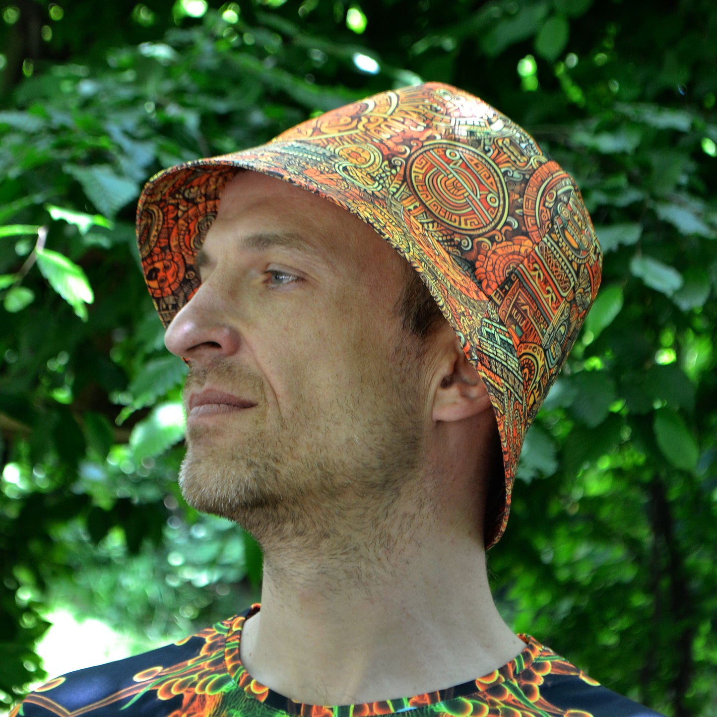 Maya pattern Panama, Blacklight UV active bucket hat