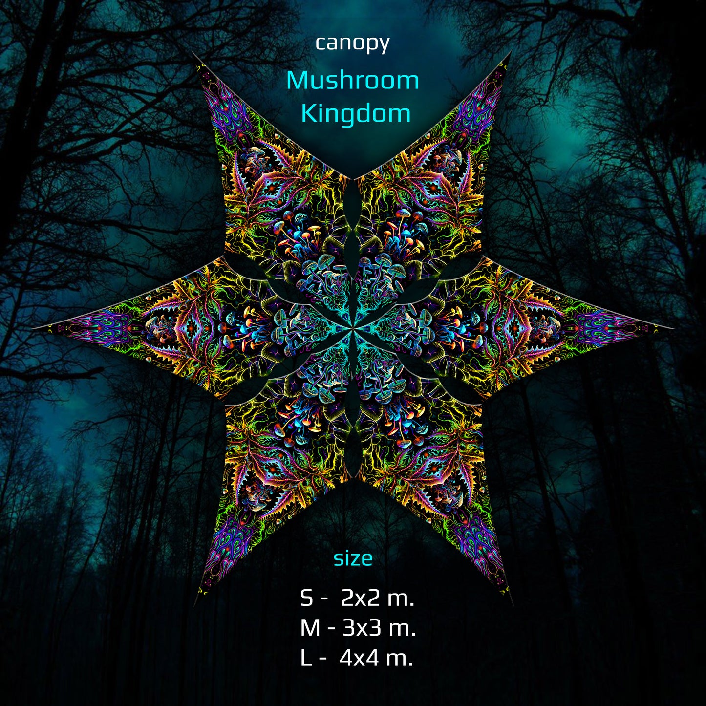 Mushroom Kingdom Canopy UV-Active Blacklight Decor
