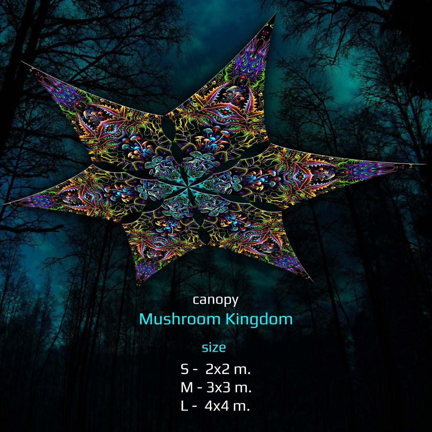 Mushroom Kingdom Canopy UV-Active Blacklight Decor