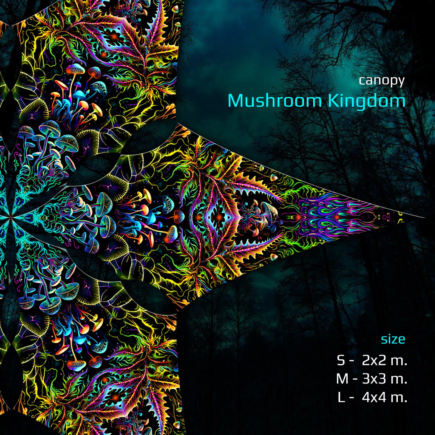 Mushroom Kingdom Canopy UV-Active Blacklight Decor