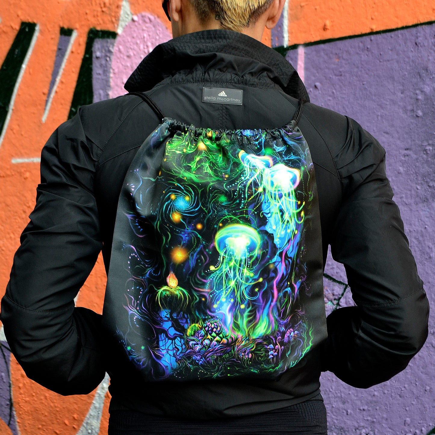 Consciousness of the Universe Blacklight UV active Backpack - Drawstring Festival bag