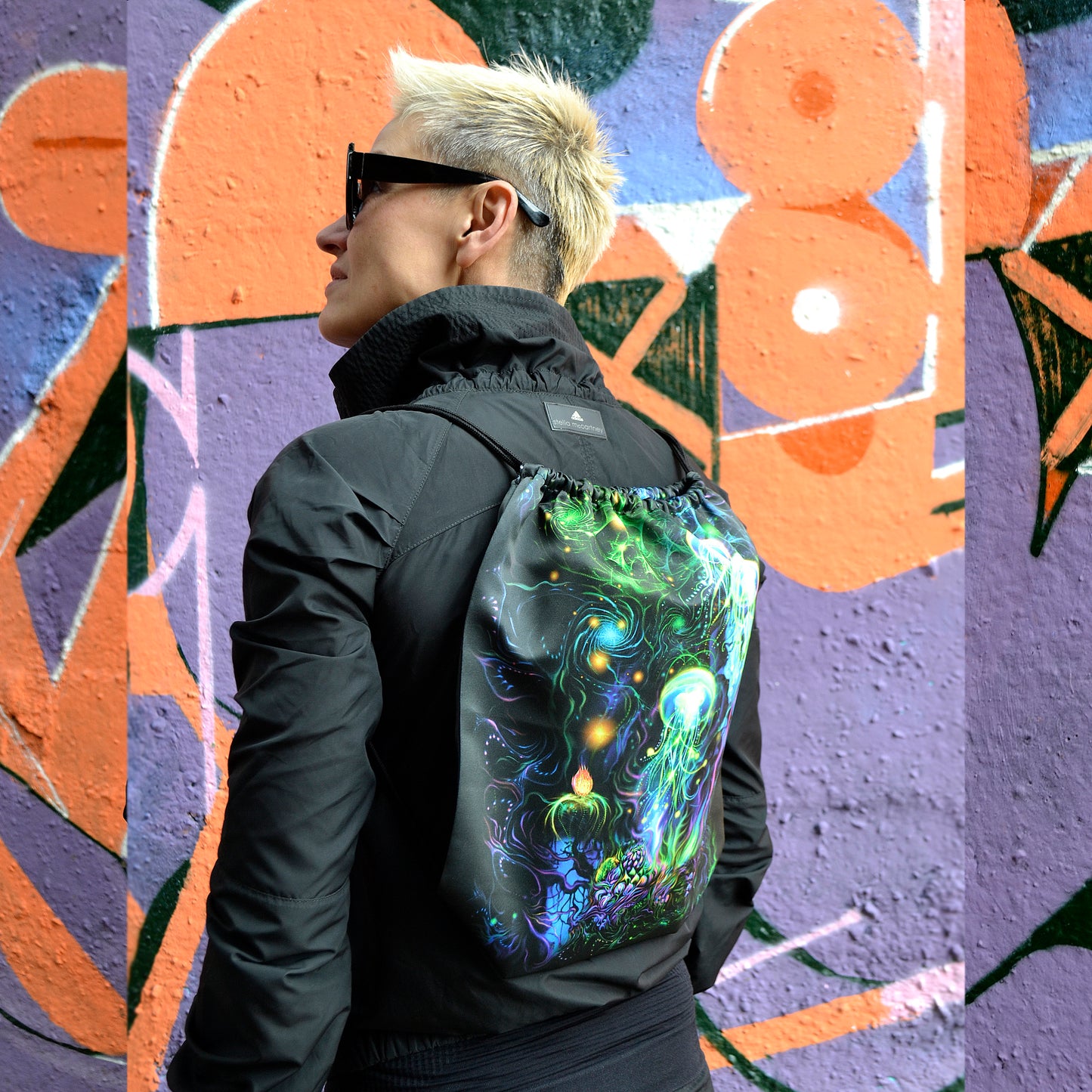 Consciousness of the Universe Blacklight UV active Backpack - Drawstring Festival bag