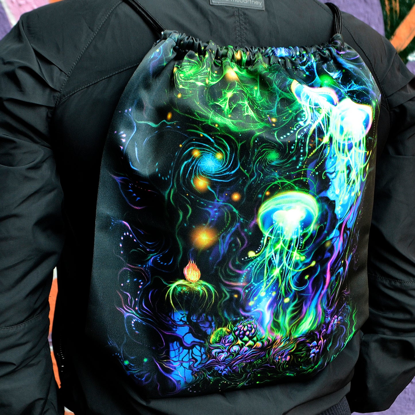 Consciousness of the Universe Blacklight UV active Backpack - Drawstring Festival bag