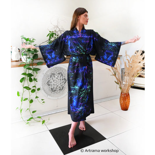 Blacklight Kimono Dragons, Rave Dress, Festival Tunic, Trippy Wear (Unisex)