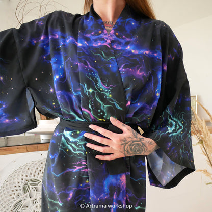 Blacklight Kimono Dragons, Rave Dress, Festival Tunic, Trippy Wear (Unisex)