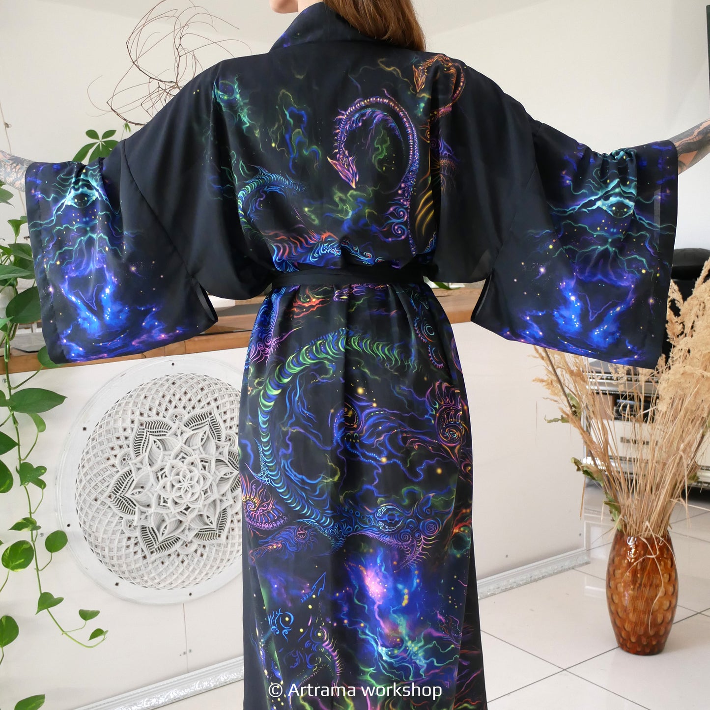 Blacklight Kimono Dragons, Rave Dress, Festival Tunic, Trippy Wear (Unisex)