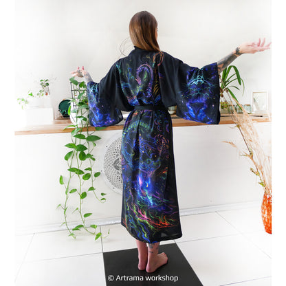 Blacklight Kimono Dragons, Rave Dress, Festival Tunic, Trippy Wear (Unisex)
