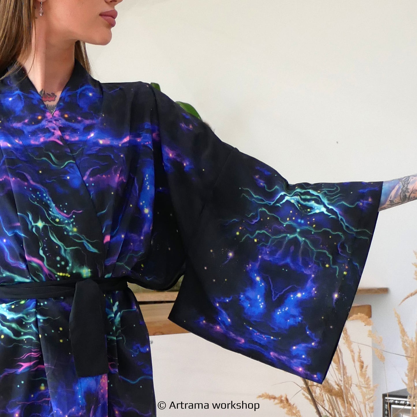 Blacklight Kimono Dragons, Rave Dress, Festival Tunic, Trippy Wear (Unisex)