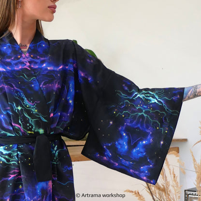 Blacklight Kimono Dragons, Rave Dress, Festival Tunic, Trippy Wear (Unisex)