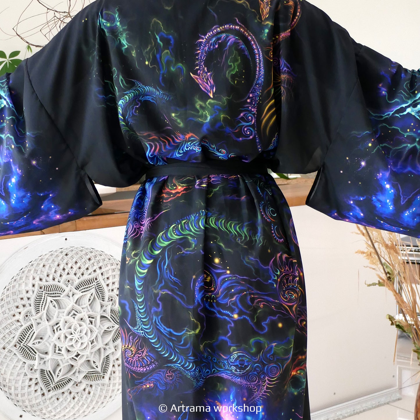 Blacklight Kimono Dragons, Rave Dress, Festival Tunic, Trippy Wear (Unisex)