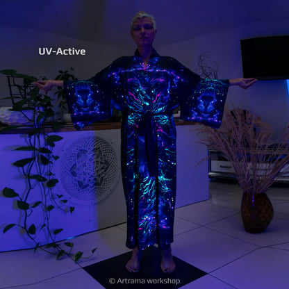 Blacklight Kimono Dragons, Rave Dress, Festival Tunic, Trippy Wear (Unisex)