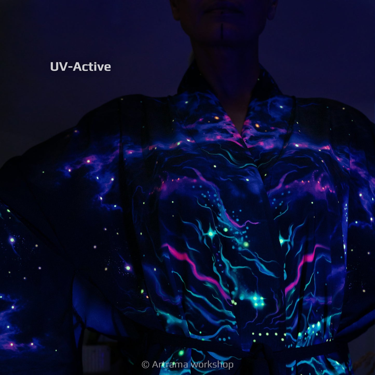 Blacklight Kimono Dragons, Rave Dress, Festival Tunic, Trippy Wear (Unisex)
