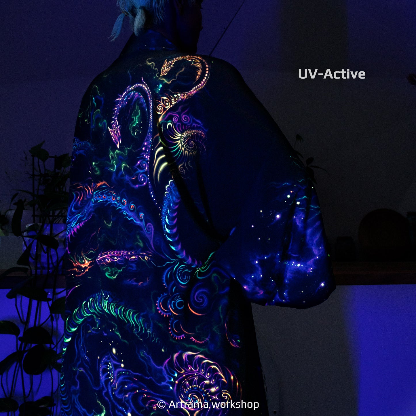 Blacklight Kimono Dragons, Rave Dress, Festival Tunic, Trippy Wear (Unisex)