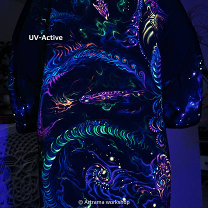 Blacklight Kimono Dragons, Rave Dress, Festival Tunic, Trippy Wear (Unisex)