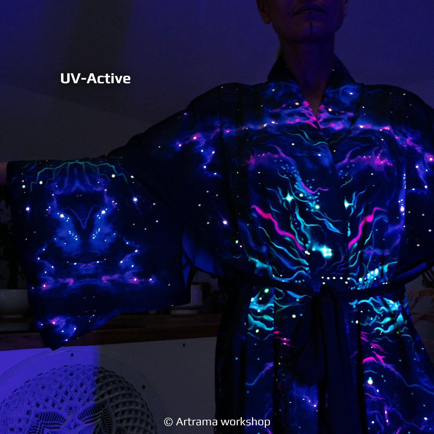 Blacklight Kimono Dragons, Rave Dress, Festival Tunic, Trippy Wear (Unisex)