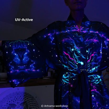 Blacklight Kimono Dragons, Rave Dress, Festival Tunic, Trippy Wear (Unisex)