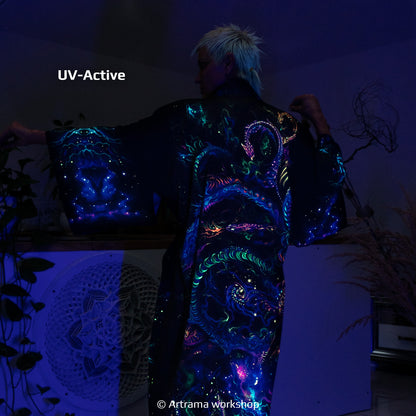 Blacklight Kimono Dragons, Rave Dress, Festival Tunic, Trippy Wear (Unisex)