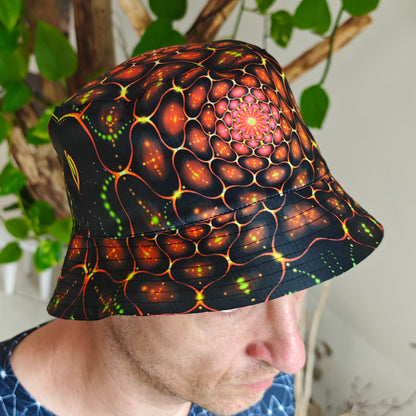 Red Fractals Panama, Blacklight UV active bucket hat Origin of life on Earth