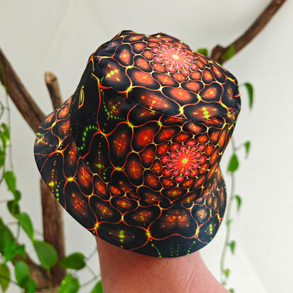 Red Fractals Panama, Blacklight UV active bucket hat Origin of life on Earth