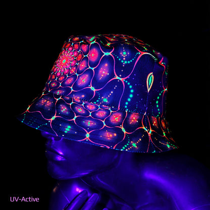 Red Fractals Panama, Blacklight UV active bucket hat Origin of life on Earth