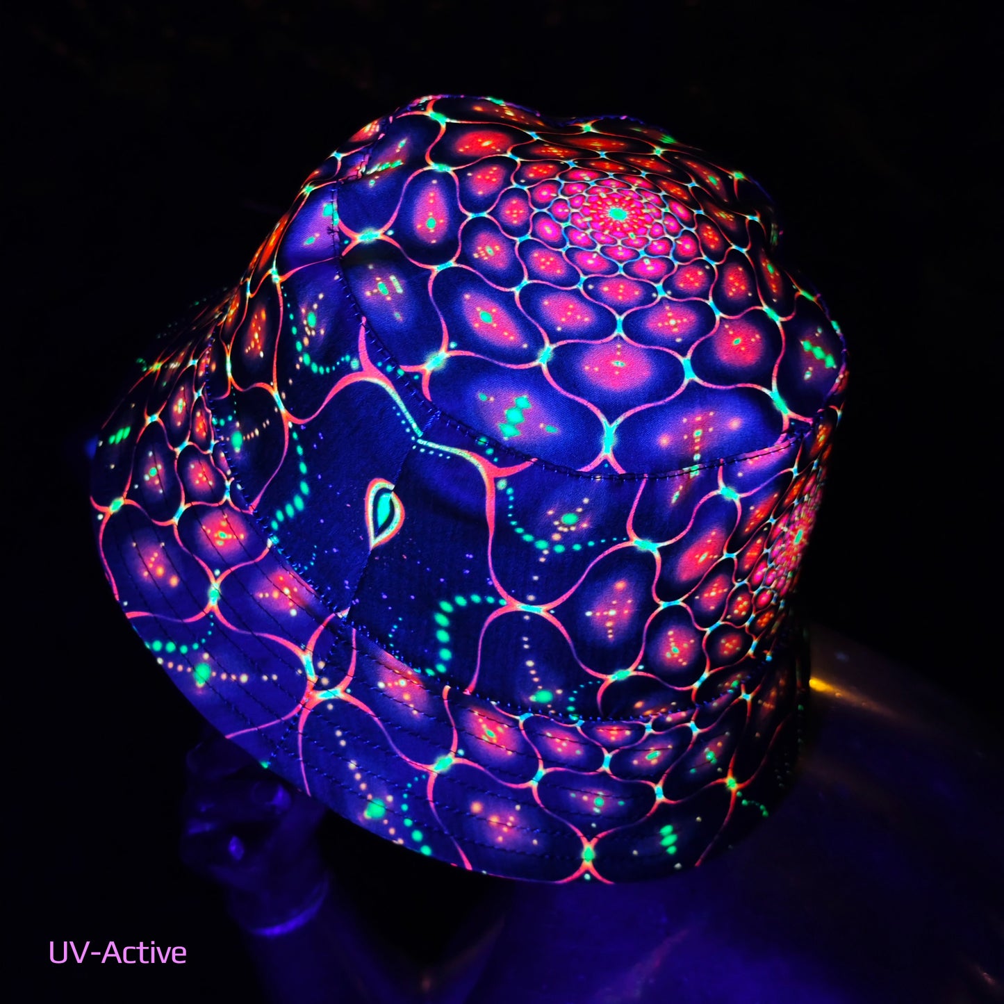 Red Fractals Panama, Blacklight UV active bucket hat Origin of life on Earth