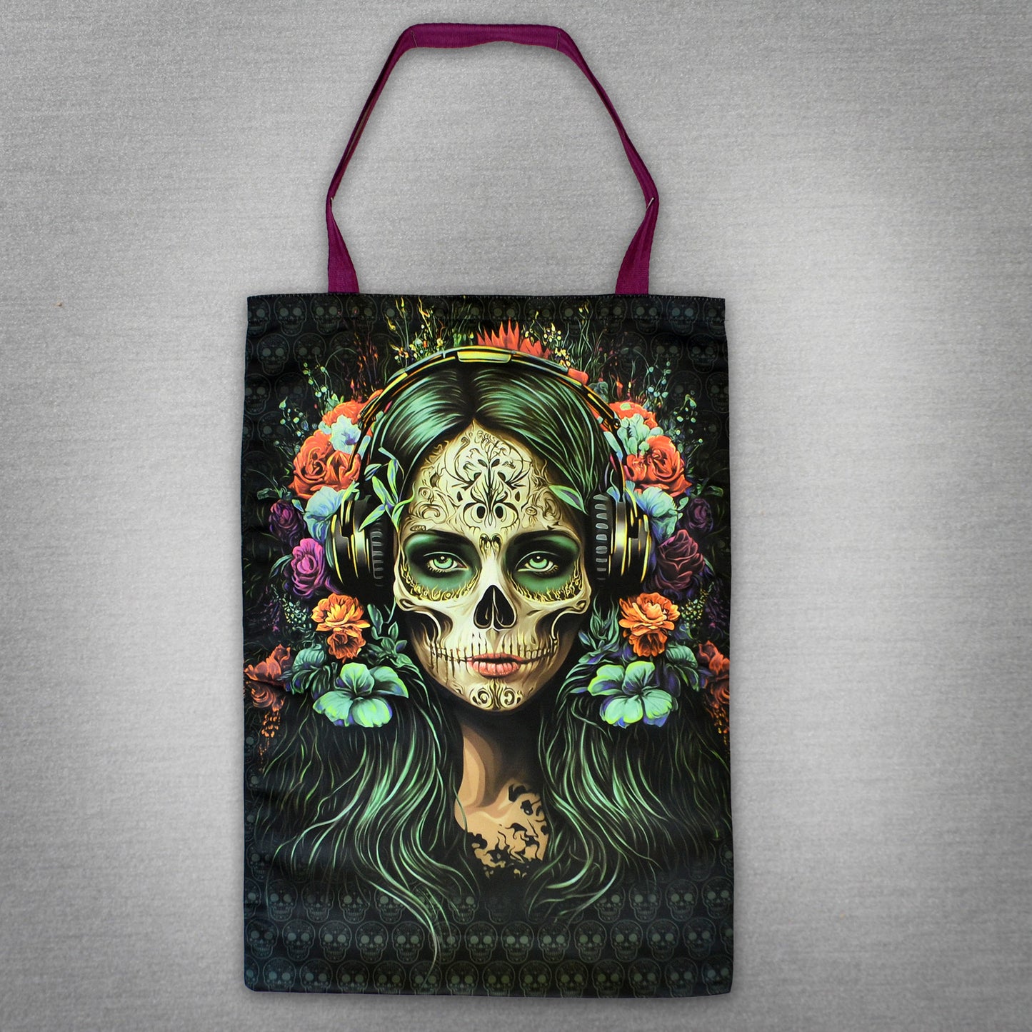 Santa Muerte Blacklight UV active shopper bag