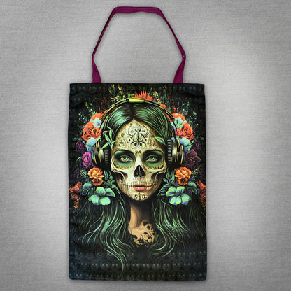 Santa Muerte Blacklight UV active shopper bag